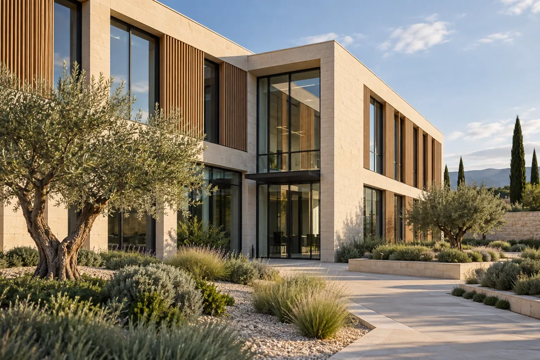Vue architecturale illustrative d’un bâtiment rénové